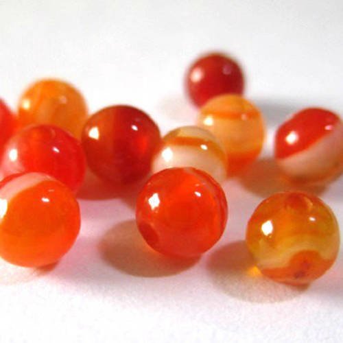 10 perles agate rayée nuances de orange 4mm 