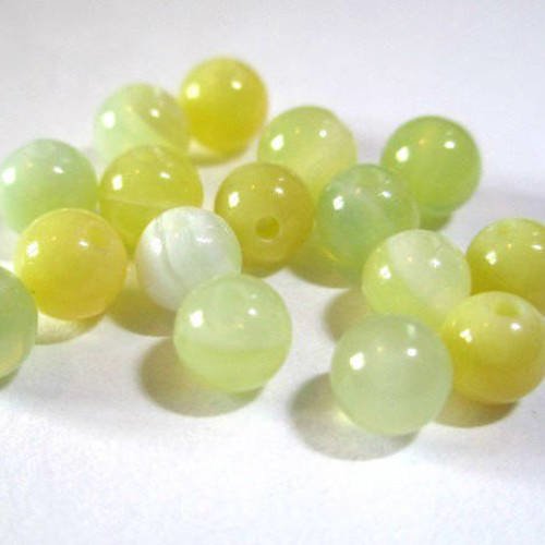 20 perles agate rayée nuances de jaune et verdâtre 4mm 