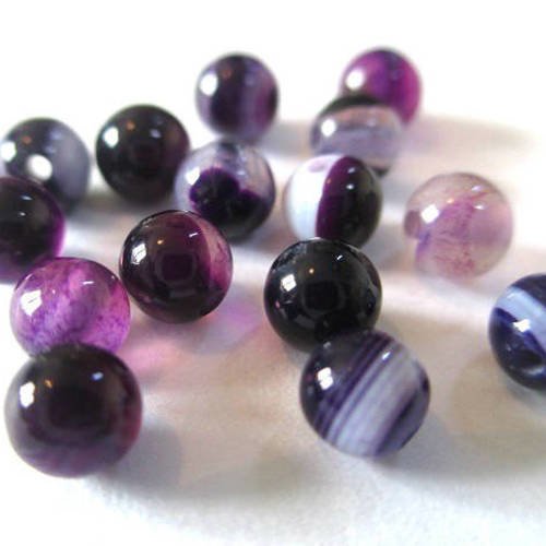 20 perles agate rayée couleur violet 4mm 