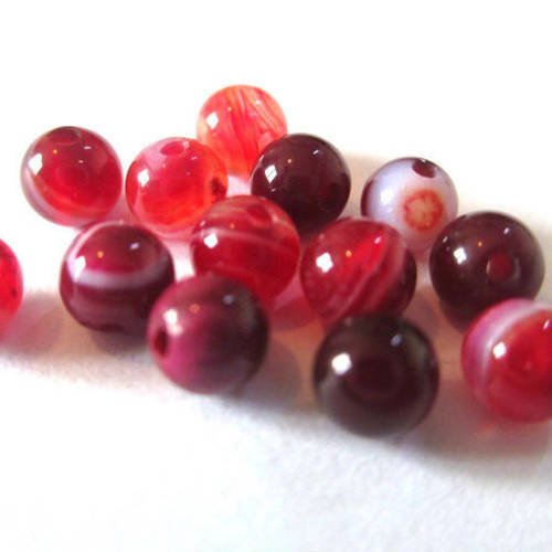 10 perles agate rayée nuances de rouge 4mm 