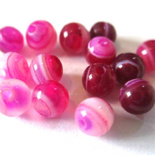 20 perles agate rayée nuances de rose 4mm 