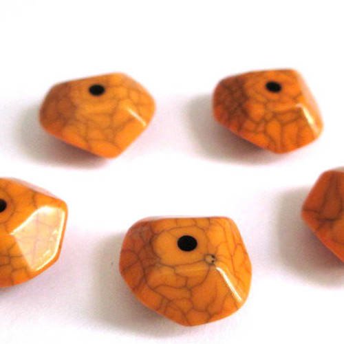 5 perles orange octogone acrylique imitation howlite 15x13x7 mm 
