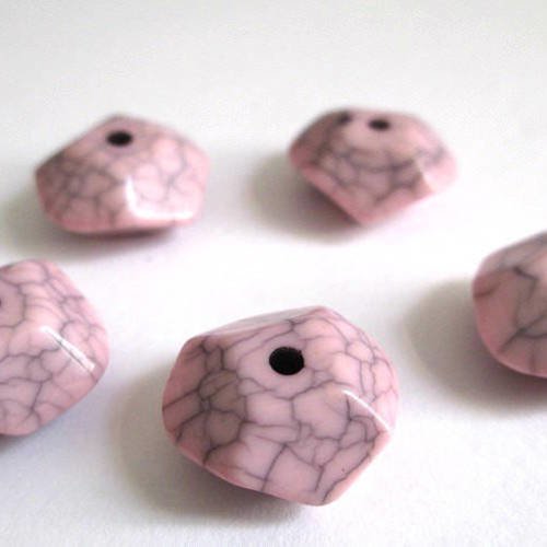 5 perles rose octogone acrylique imitation howlite 15x13x7 mm 