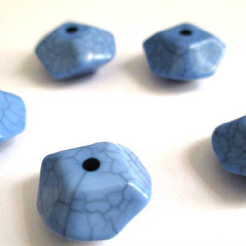 5 perles bleu octogone acrylique imitation howlite 15x13x7 mm 