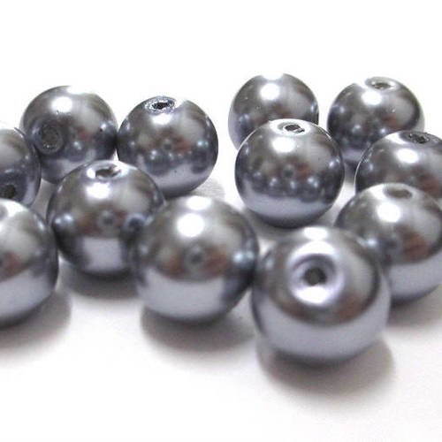 10 perles gris nacré en verre 10mm (f-07) 