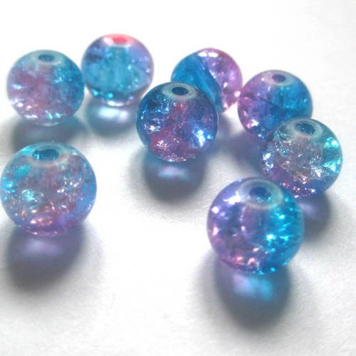 10 perles rose et bleu craquelé en verre 8mm 