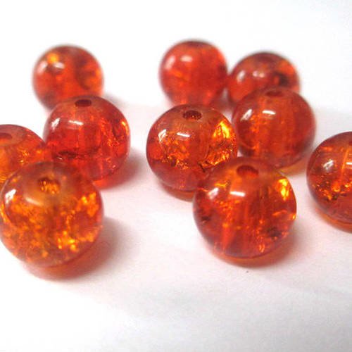 10 perles orange craquelé en verre 8mm 