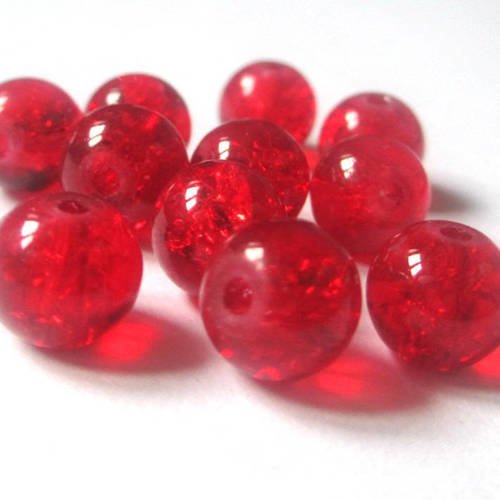 10 perles rouge craquelé en verre 8mm 