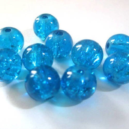 10 perles bleu craquelé en verre 8mm 