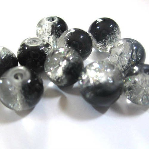 10 perles noir et blanc craquelé en verre 8mm 