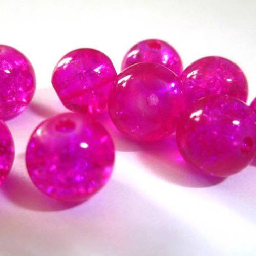 10 perles fuchsia craquelé en verre 8mm 