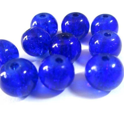 10 perles bleu foncé craquelé en verre 8mm 