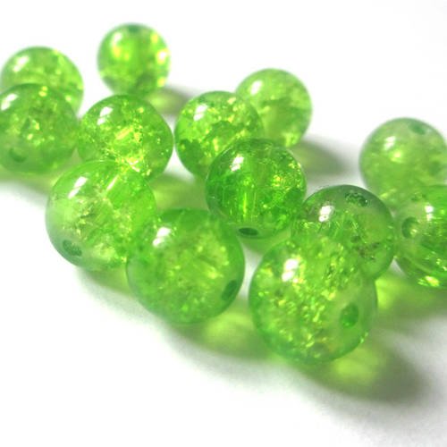 10 perles vert craquelé en verre 8mm 