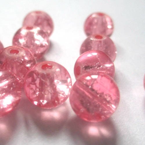 10 perles rose craquelé  en verre 8mm 