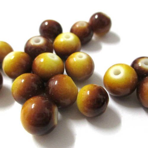 10 perles bicolore marron et jaune en verre 8mm 