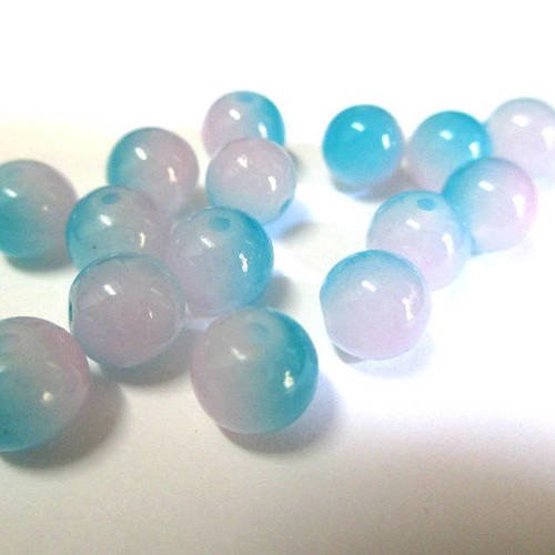 10 perles bicolore rose et bleu en verre 8mm 