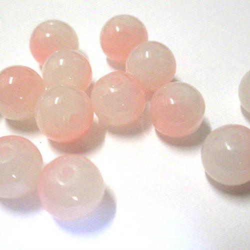 10 perles bicolore rose et blanc en verre 8mm 