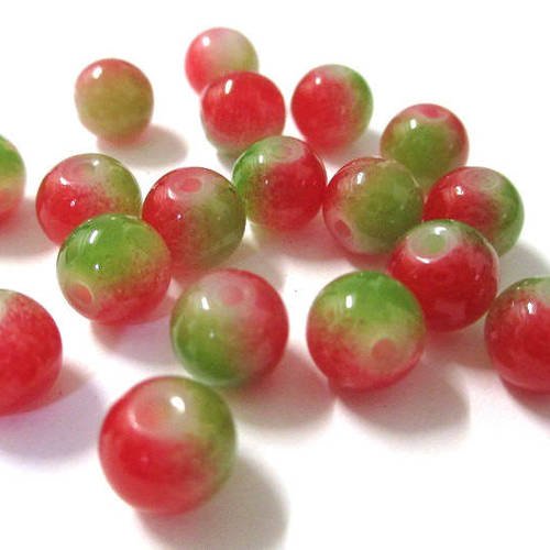 10 perles bicolore vert et rouge en verre 8mm 