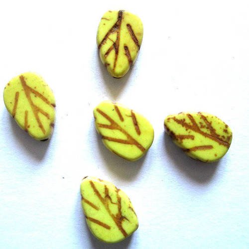 5 perles feuilles howlite jaune 13x9mm 