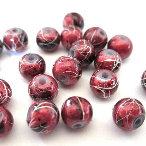 20 perles verre peint rouge brillant mouchetée et tréfilé 6mm (c-27) 