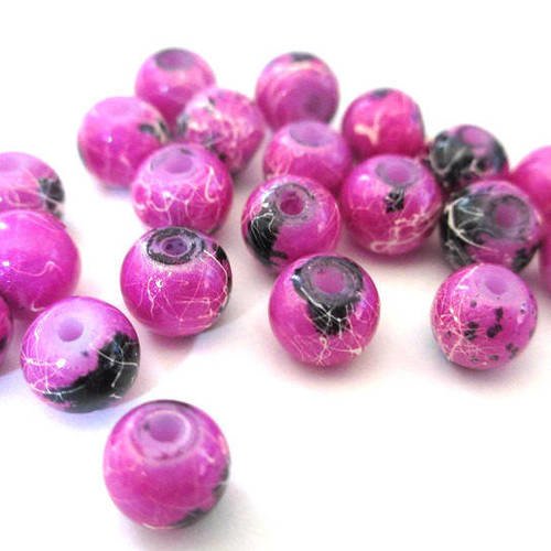 20 perles verre peint rose brillant mouchetée et tréfilé 6mm (c-28) 