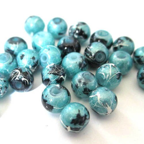 20 perles verre peint bleu brillant mouchetée et tréfilé 6mm (c-30) 