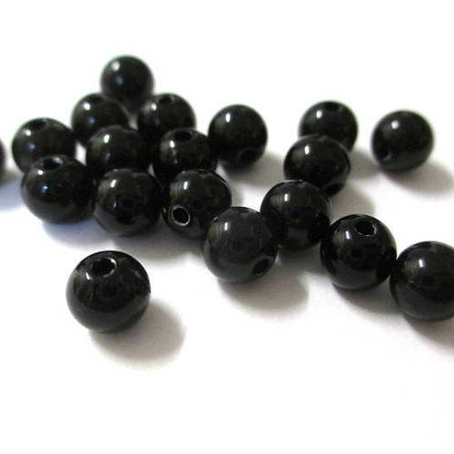 50 perles acrylique noir  6mm 