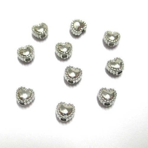 20 perles en métal coeur 5mm couleur argent 