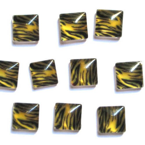 10 cabochons carré en verre imprimé zébré doré 10mm (g-39) 