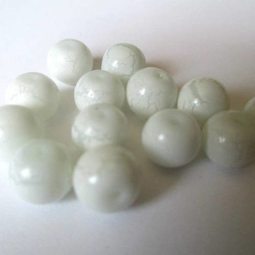 10 perles blanches craqué en verre peint 8mm (h-42) 