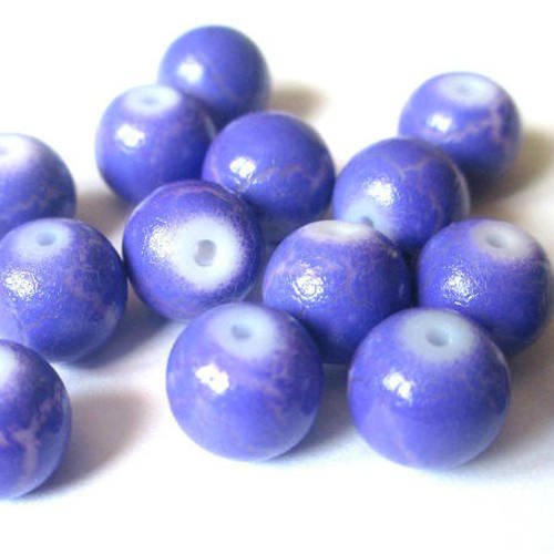10 perles violet craqué en verre peint 8mm (h-44) 