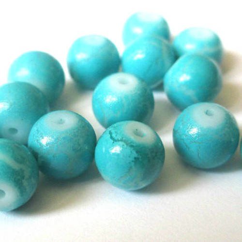 10 perles bleu craqué en verre peint 8mm (h-45) 