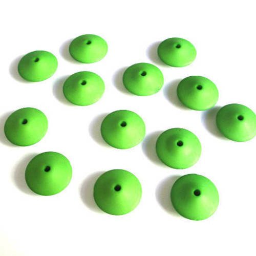10 perles acrylique vert forme soucoupe 14x6mm 