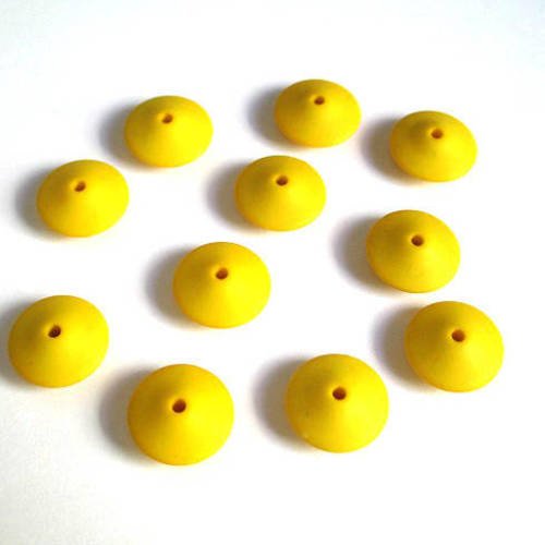 10 perles acrylique jaune soucoupe 14x6mm 