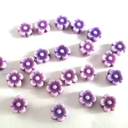 20 perles acrylique fleur violet 6x4 mm 