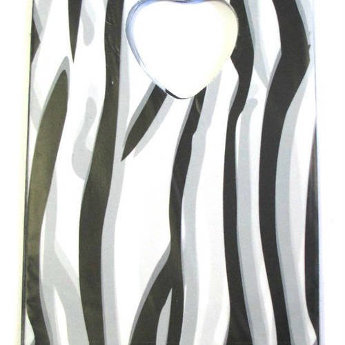 10 sachets plastique à anse 15x9cm noir et blanc zebré 