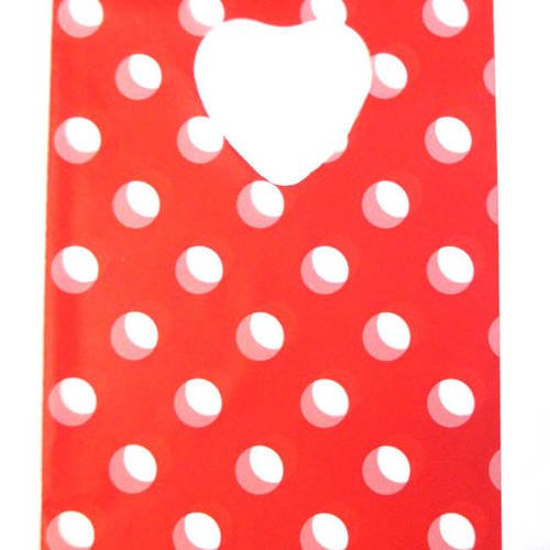 10 sachets plastique à anse 15x9cm rouge à pois blanc 