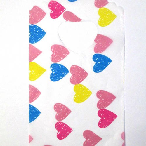 10 sachets plastique à anse 14x9cm à motifs coeur multicolore 