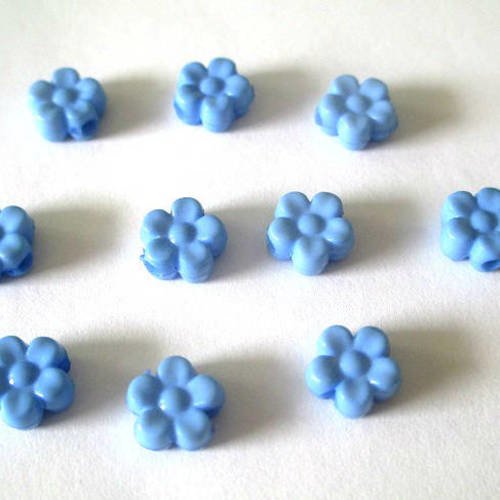 10 perles acrylique fleur bleu 8.5x9x4 mm 