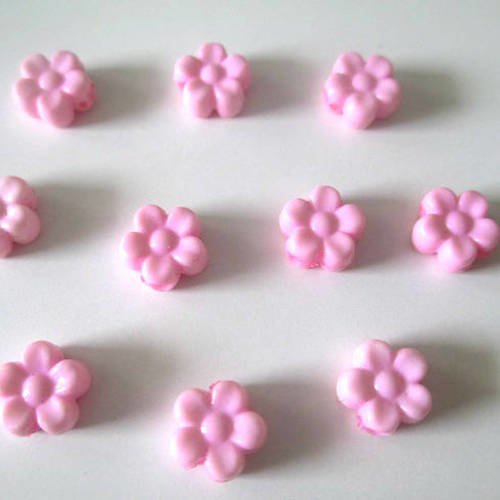 10 perles acrylique fleur rose 8.5x9x4 mm 