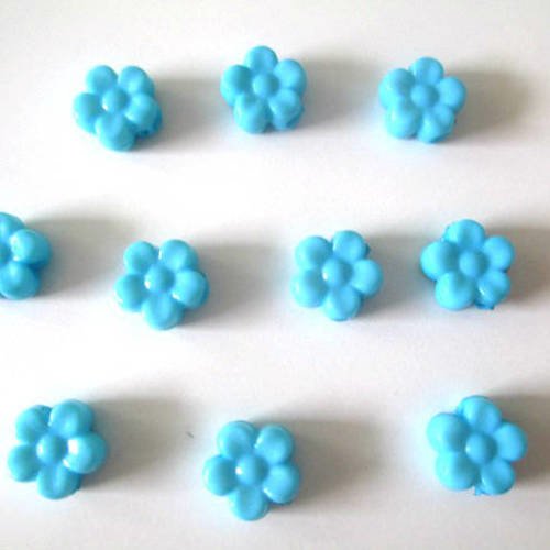 10 perles acrylique fleur bleu 8.5x9x4 mm 