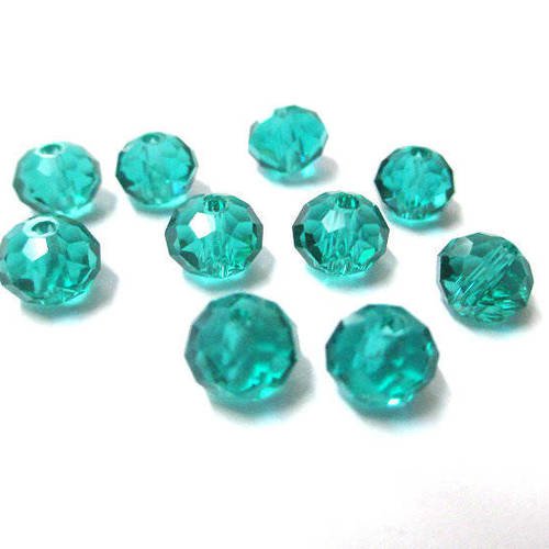 10 perles bleu émeraude rondelle à facettes   en verre 6x8mm 
