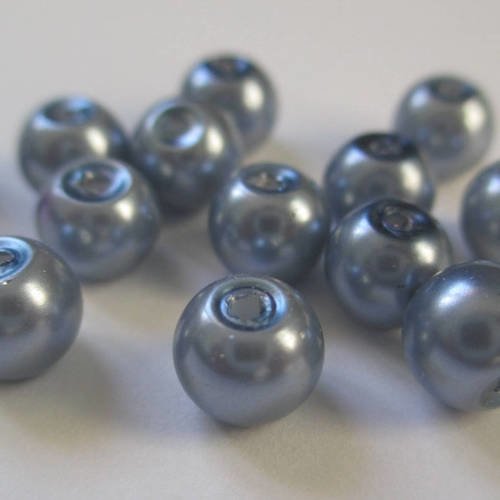 Lot 100 perles 6mm ronde en verre bleu gris  nacré 