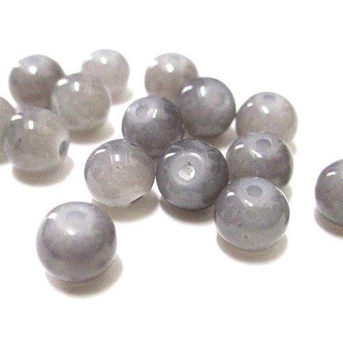 20 perles gris imitation jade en verre 6mm (j-16) 