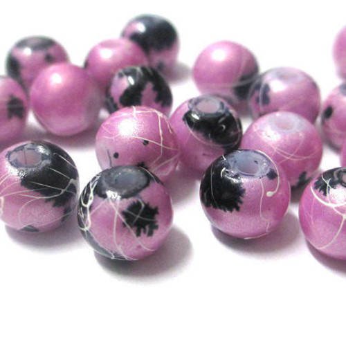 20 perles rose clair brillant mouchetée et tréfilé 8mm 
