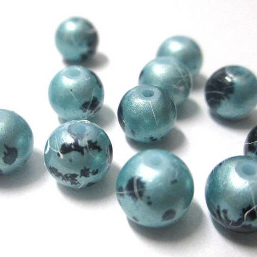 20 perles bleu ciel brillant mouchetée et tréfilé 8mm 