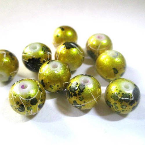 20 perles doré brillant mouchetée et tréfilé 8mm 