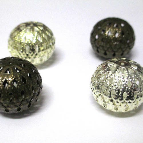 4 perles métal filigrane 22x19mm couleur (2 bronze ,2 doré clair) 