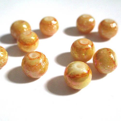 10 perles jaune orangé  brillant  en verre  8mm (7) 