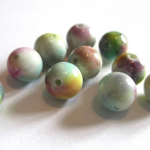 10 perles jade naturelle multicolore 8mm (g-21) 
